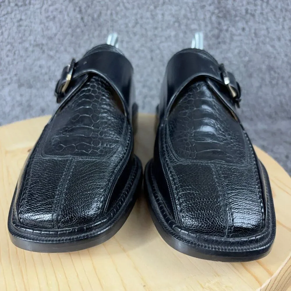 Brass Boot Oxford Genuine Ostrich Leather Mens 8.5 Black Shoe Handmade in Spain